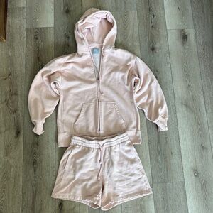 TNA Blush Pink Cozy Zip-Up Hoodie and Shorts sz. S